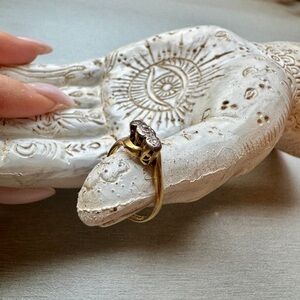 Vintage 10k Gold Ring Diamond Accent. Dainty Cluster Stackable 5